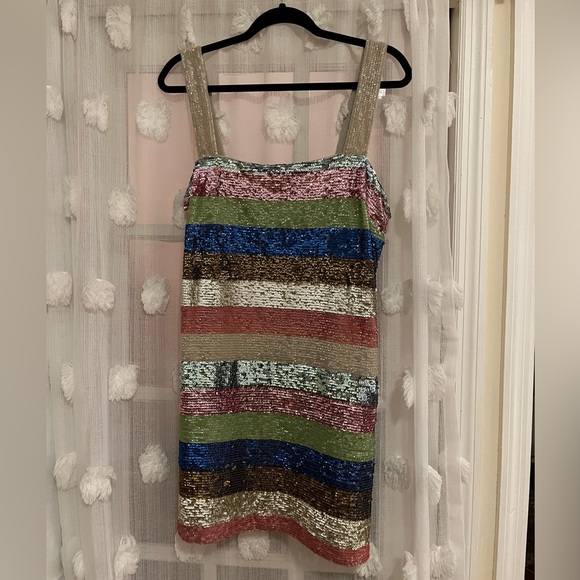 Not So Serious Sequin Dress - Shimmer Striped Mini Dress from Anthropologie - Picture 2 of 7